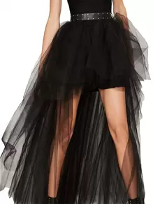 1 件女士多色新款不对称裙网眼芭蕾舞裙性感黑色蓬松半身裙成人万圣节秋季服装女式 - 黑色 - 查看 5