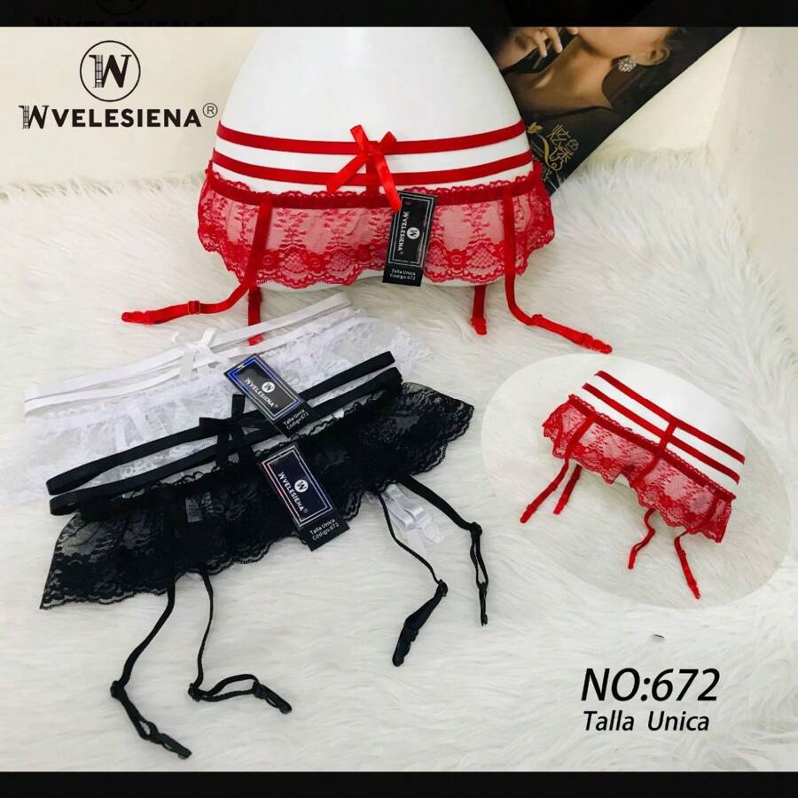 Lencería Sexy Para Mujer, 2 piezas de Ligeros Con Tirantes De Encaje. - Negro - Ver 1