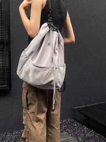 尼龙轻质大容量网眼背包女式抽绳带口袋书包、学校背包、大容量、笔记本电脑隔层、便携、轻便、适合少女女大学生、非常适合办公室、大学、小学、初中、高中、工作、商务、通勤、体育场、运动、学校用网眼包 - 灰色 - 查看 9