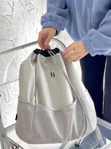 尼龙轻质大容量网眼背包女式抽绳带口袋书包、学校背包、大容量、笔记本电脑隔层、便携、轻便、适合少女女大学生、非常适合办公室、大学、小学、初中、高中、工作、商务、通勤、体育场、运动、学校用网眼包 - 灰色 - 查看 10