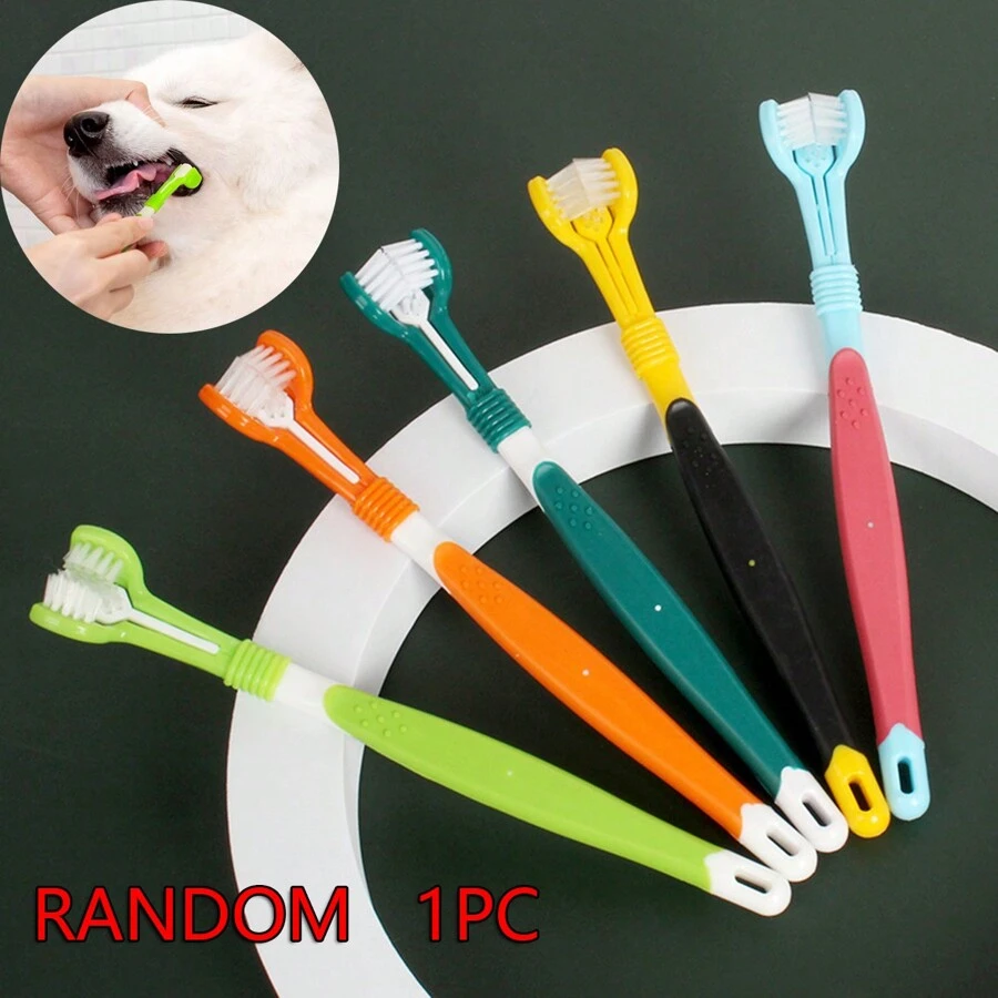 1 Miếng Ba đầu Bàn chải đánh răng Thú cưng Đối với Cả hai Mèo & Chó , Lông mềm Đối với Dễ Làm sạch răng & Quan tâm , Chống trơn trượt ( Màu sắc tùy ý ) - Nhiều màu - Xem 1