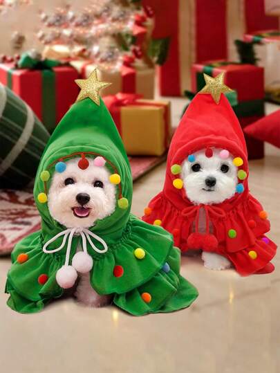 1pc Christmas Pet Cloak, 2-Color Pet Poncho Cape Costume (Suitable For Small Dogs, Runs Small, Suggest Ordering 1-2 Sizes Up) Halloween Halloween Costumes