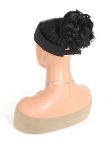 合成纖維髮髻凌亂小圓麵包爪夾在發片波浪狀的捲髮小圓麵包馬尾大腸髮圈假髮適合女士 - 黑色 - 查看 5