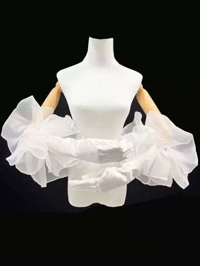 1 双哥特式天鹅绒长腕手套，带花朵图案，颜色为黑色、白色、红色，适合婚礼、派对、万圣节秋季配饰