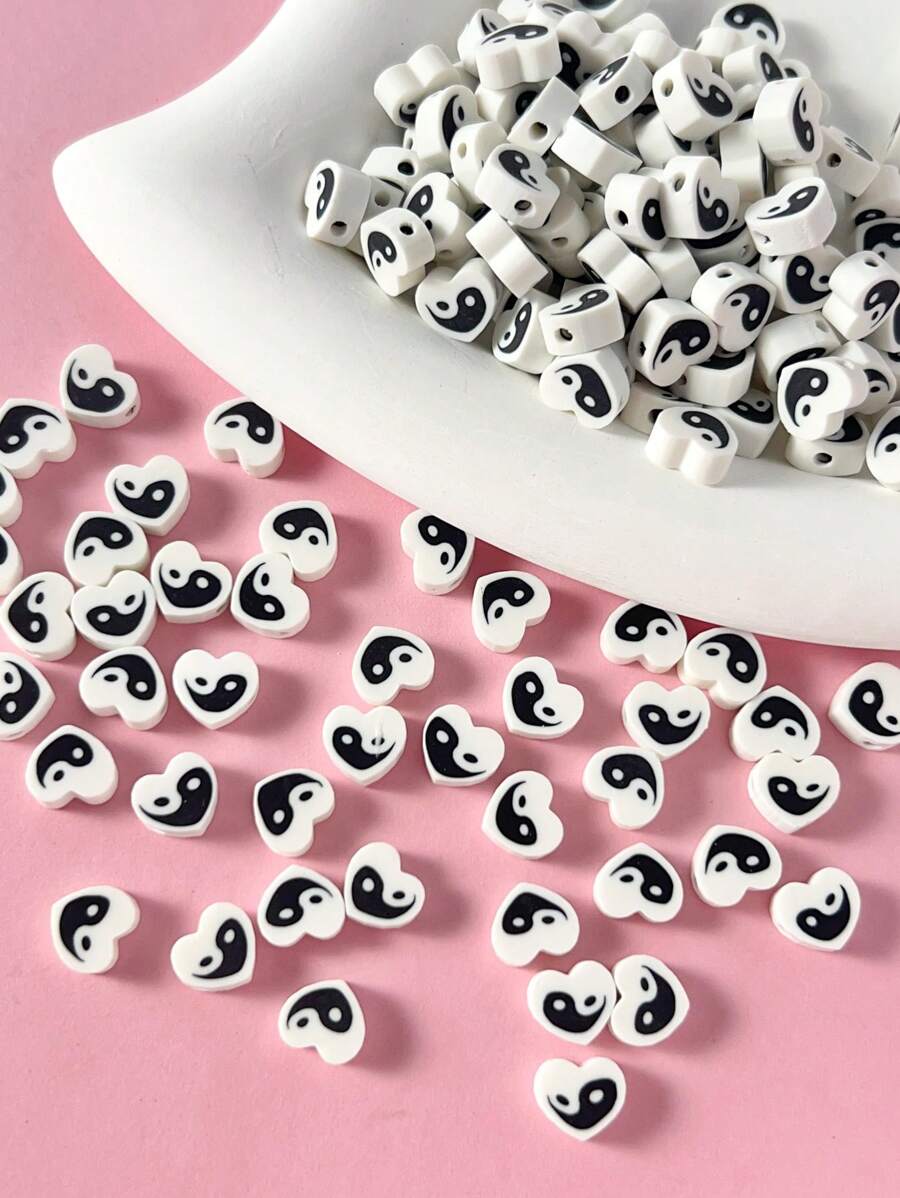 50入組白色心形太極軟陶珠 - 彩色 - 查看 1