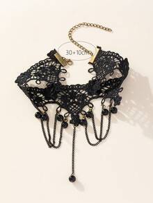 一款復古黑色蕾絲項鍊,洛麗塔萬聖節哥德風裝飾品:女性流蘇項鍊