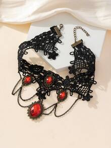 一個復古黑色蕾絲項鍊,哈娃萊恩搖滾飾品:女性流蘇項鍊