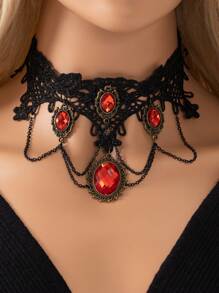 一個復古黑色蕾絲項鍊,哈娃萊恩搖滾飾品:女性流蘇項鍊