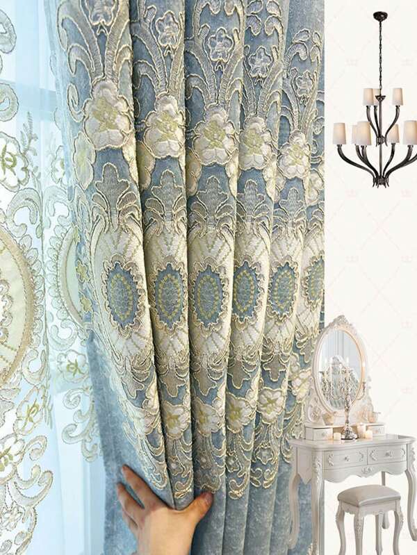 1pc Snowy Embroidered Window Curtain, Suitable For Home Use Such As Bedroom And Living Room, Uv-blocking And Light-blocking