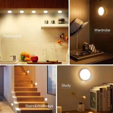 1 Pieza Luz Nocturna Con Sensor De Movimiento Para Interiores, Luz De Armario Led Recargable, Luz De Disco Con Cinta Magnética Y Adhesiva, Para Armario, Contador, Pasillo, Escalera (blanco)