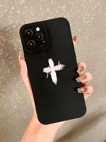 1pc Black Cross & Letter Design Tpu Shockproof Phone Case For Iphone15 - Black - View 4
