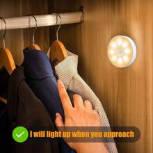 1 Pieza Luz Nocturna Con Sensor De Movimiento Para Interiores, Luz De Armario Led Recargable, Luz De Disco Con Cinta Magnética Y Adhesiva, Para Armario, Contador, Pasillo, Escalera (blanco)