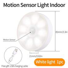 1 Pieza Luz Nocturna Con Sensor De Movimiento Para Interiores, Luz De Armario Led Recargable, Luz De Disco Con Cinta Magnética Y Adhesiva, Para Armario, Contador, Pasillo, Escalera (blanco)