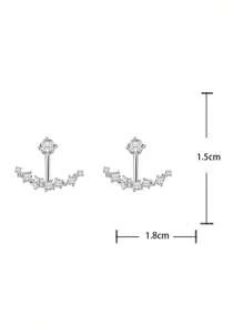 1pair Silver Plated Front Back Design Delicate Rhinestone Decor Arc Stud Earrings For Women - Multicolor - View 4