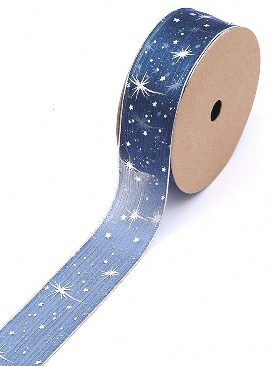 1 卷星空歐根紗絲帶,適用於節日/鮮花禮品/盒子和蛋糕/烘焙包裝,蝴蝶結絲帶和編織帶 - 寶藍色 - 查看 1