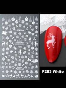 2入組冬季聖誕節3d指甲貼紙,聖誕鹿雪花卡通滑塊設計白色指甲油貼花,指甲藝術diy裝飾 - 白色 - 查看 2