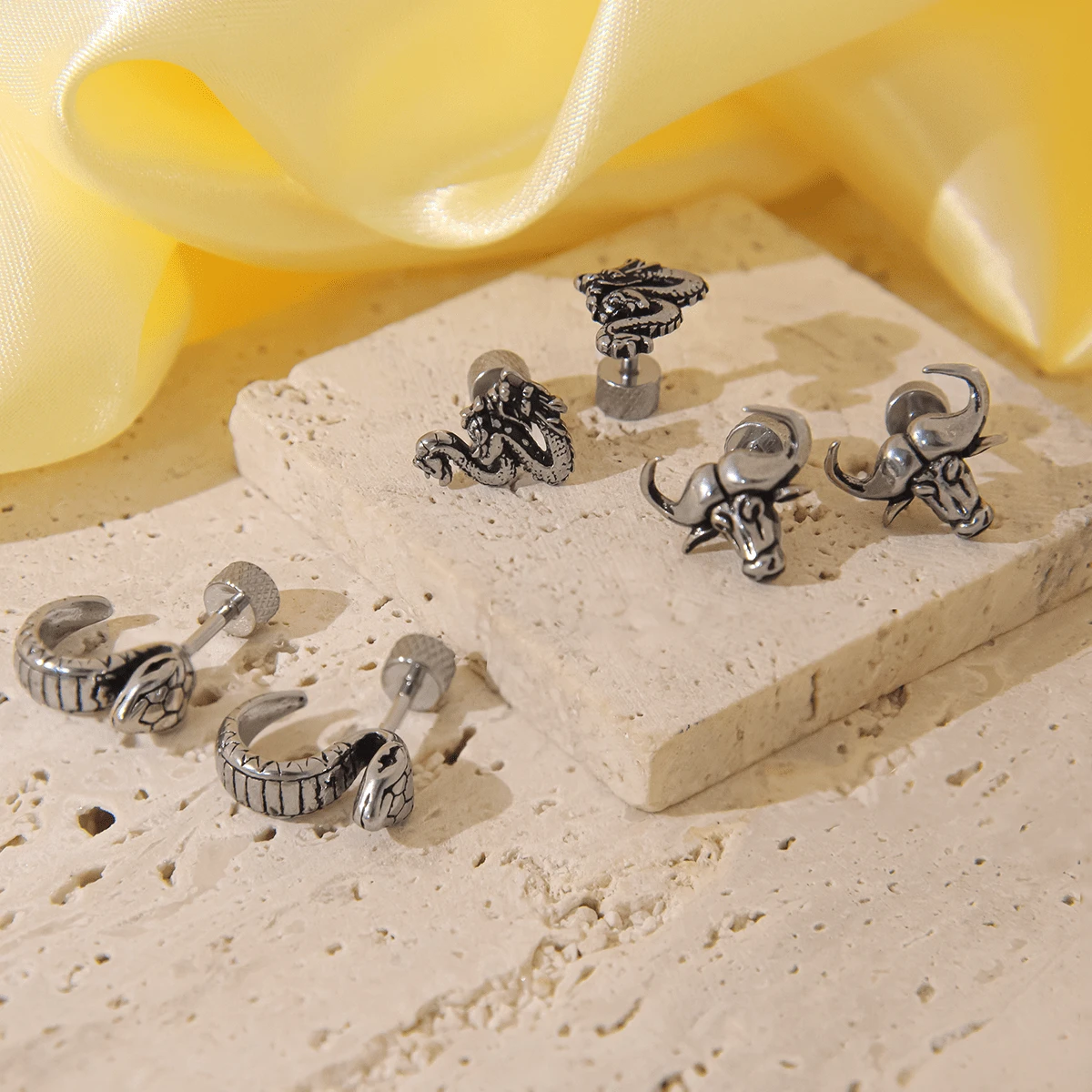 Dragon, Snake, Cow Animal Series Body Piercing Set for Halloween Gifts - Silver - View 1