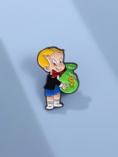 1pc Cartoon Gentleman Boy Holding A Bag Of Money Enamel Brooch, Fun And Cute Badge For Clothing, Bag Accessory, Fashionable Jewelry For Both Men And Women, Suitable For Daily Wear