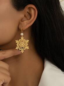 1副時尚自然珍珠雪花設計吊墜耳環,適用於女性日常穿戴