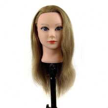 18inch Human Head Training Mannequin With 100% Real Hair For Cosmetology Students, Including Hair And Free Stand - Gold - View 5
