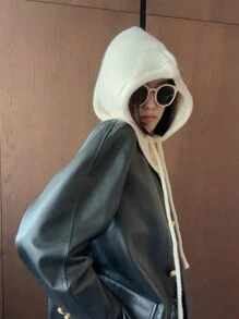 1頂實色針織帽,掛繩款,情侶通用款式,適用於戶外搭配穿搭,防風保暖 - 白色 - 查看 1