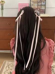 2入組女士純色蝴蝶結發夾，甜美女孩長緞帶髮夾，優雅的夾式髮飾