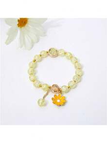 新品到貨,極簡風格花朵爆炸水晶手鍊,向日葵和雛菊魅力手鍊,ins風格 - 杏色 - 查看 7