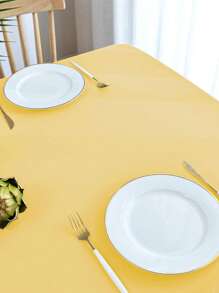 1入組家用紡織芥末黃色桌布，加厚聚酯素色咖啡桌套 - 芥末黃 - 查看 3