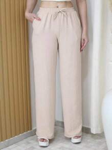 Women Pants - 卡其色 - 查看 2