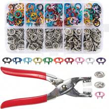 50 件彩色金属 5 爪按扣套件，0.37 英寸空心金属爪夹带钳子，1 个固定工具和储物盒，颜色随机，适用于 DIY 服装纺织缝纫工艺品（颜色随机）