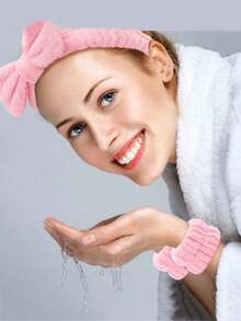 1 件組可愛蝴蝶結女髮帶,化妝、洗臉和淋浴用彈性髮帶