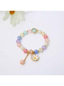 新品到貨,極簡風格花朵爆炸水晶手鍊,向日葵和雛菊魅力手鍊,ins風格 - 杏色 - 查看 5