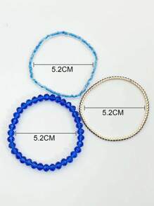 3入組復古藍色水晶、鑽石和仿珍珠串珠女士手鍊套裝,適用於派對聚會 - 寶藍色 - 查看 4