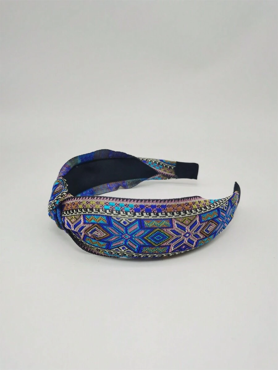 1頭戴式民族風刺繡頭帶,幾何圖案,菱形和格子,多色,適用於派對、日常和節日 - 寶藍色 - 查看 1