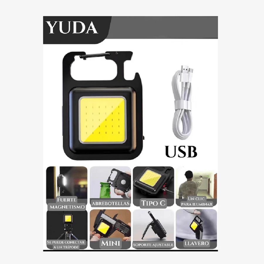 Mini Linterna Llavero Multifunción, Luz De Mano Recargable - Negro - Ver 1