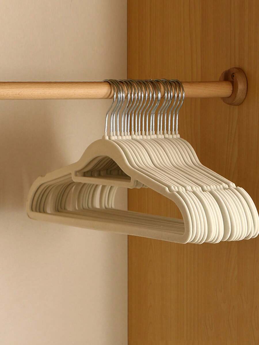 10pcs Velvet Clothes Hanger With Anti-slip Design And Shoulder Bump, Perfect For Closet Organization And Clothes Display - Beige - View 1