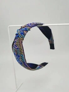 1頭戴式民族風刺繡頭帶,幾何圖案,菱形和格子,多色,適用於派對、日常和節日 - 寶藍色 - 查看 2