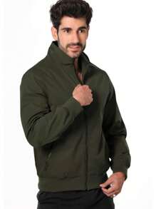 Latest Release Bomber Jacket With Zipper For Men - 橄欖綠 - 查看 3