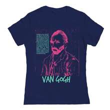 Fine Art Van Gogh Negative Graphic Ladies Cotton Short-Sleeve T-Shirt - 藏蓝色 - 查看 2