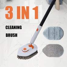 1 套多功能三節桿浴室清潔刷,帶地板用硬毛刷頭、浴缸和牆壁用百潔布、鏡子用硬絲刷