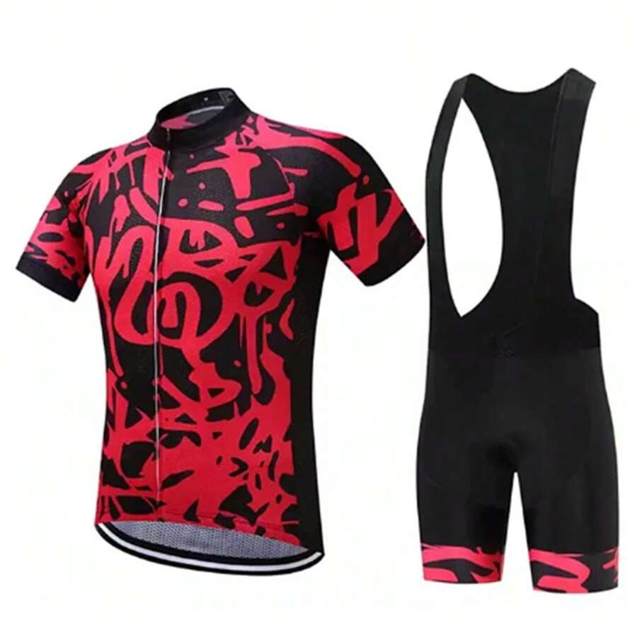 Graffiti Print Cycling Suit - Red - View 1
