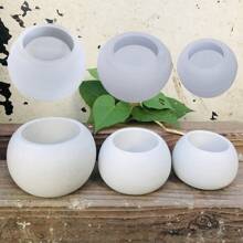 3 件套圆形花盆水泥模具混凝土烛台烛杯容器硅胶模具多肉植物盆栽 DIY 模具 - 白色 - 查看 1
