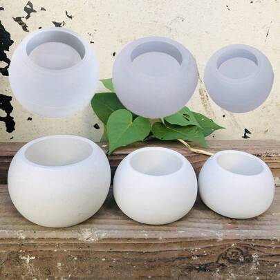 Set de 3 moldes de silicona para macetas redondas de flores, portalavelas de cemento, soporte para velas y macetas para plantas suculentas de estilo DIY