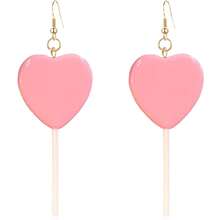 1 对/套红色粉色心形棒棒糖耳环可爱糖果吊坠耳环适合女士和女孩树脂心形耳环 80 年代 90 年代耳环情人节礼物 - 心形透明紫色 1對 - 查看 1