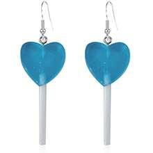 1 对/套红色粉色心形棒棒糖耳环可爱糖果吊坠耳环适合女士和女孩树脂心形耳环 80 年代 90 年代耳环情人节礼物 - 心形透明紫色 1對 - 查看 2