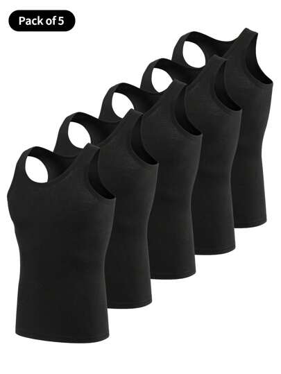 5 st. Herr Idrott Bekvämt Ärmlös Undertröja , Idrott , Fitness , Enkel , Enfärgad Västar