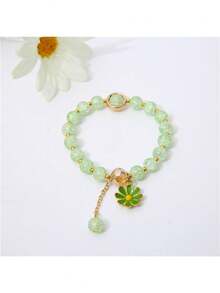 新品到貨,極簡風格花朵爆炸水晶手鍊,向日葵和雛菊魅力手鍊,ins風格 - 杏色 - 查看 8