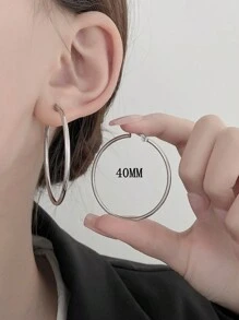 1對925純銀簡約大圈耳環，夏日必備單品，適合女神般女士 - 銀色 - 查看 6