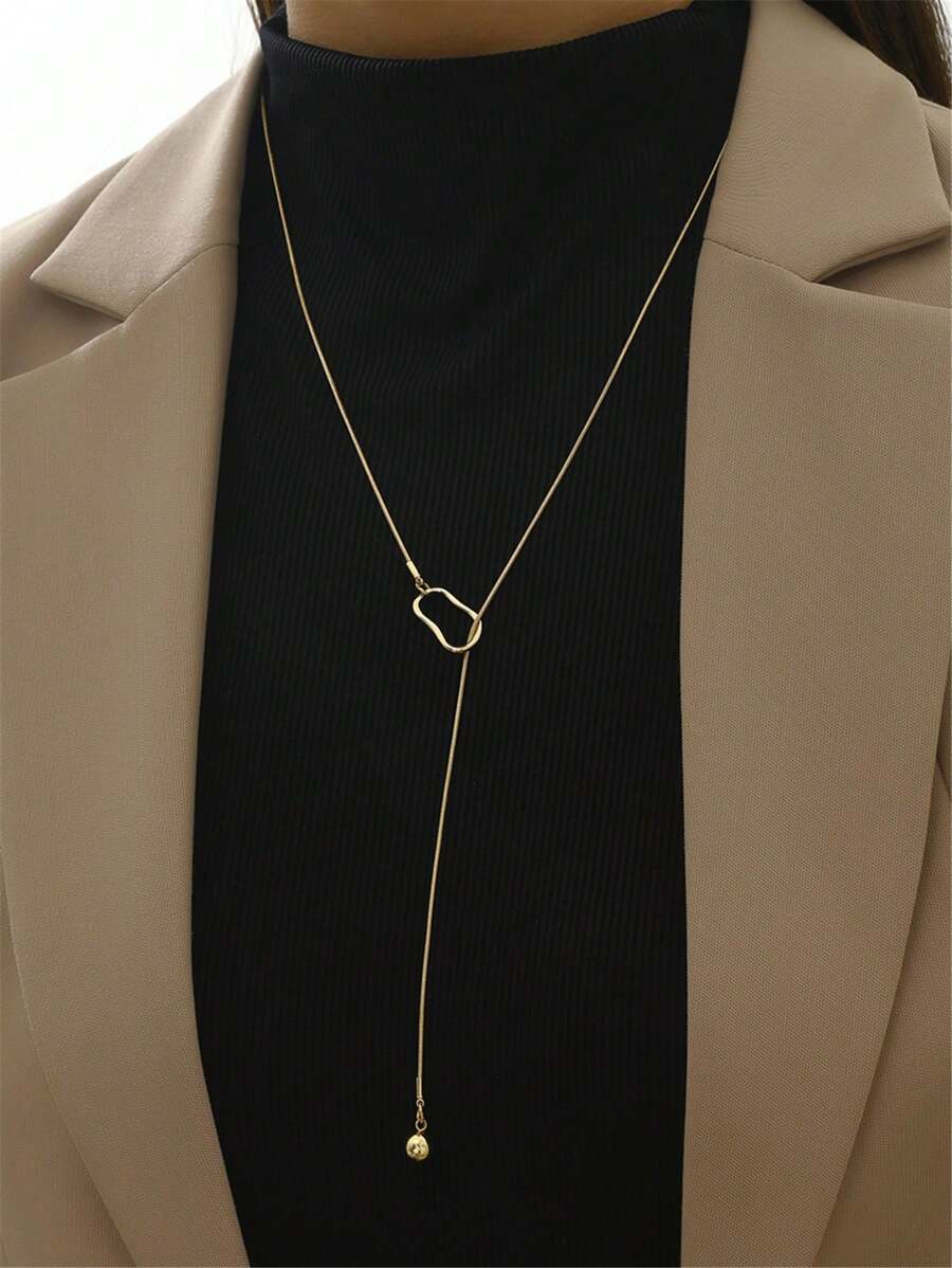 1入組銅製幾何圖案和球裝飾靈活調節的y型長項鏈,用於女性毛衣項鍊