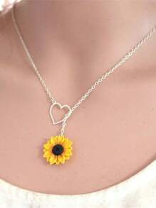 1串美麗的黃色向日葵心形拉鍊頸鏈